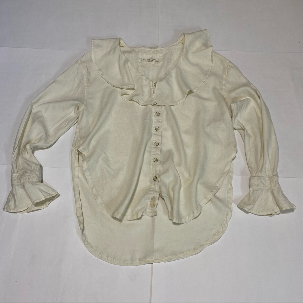 We The Free Cream Ruffled Bib Collar Blouse